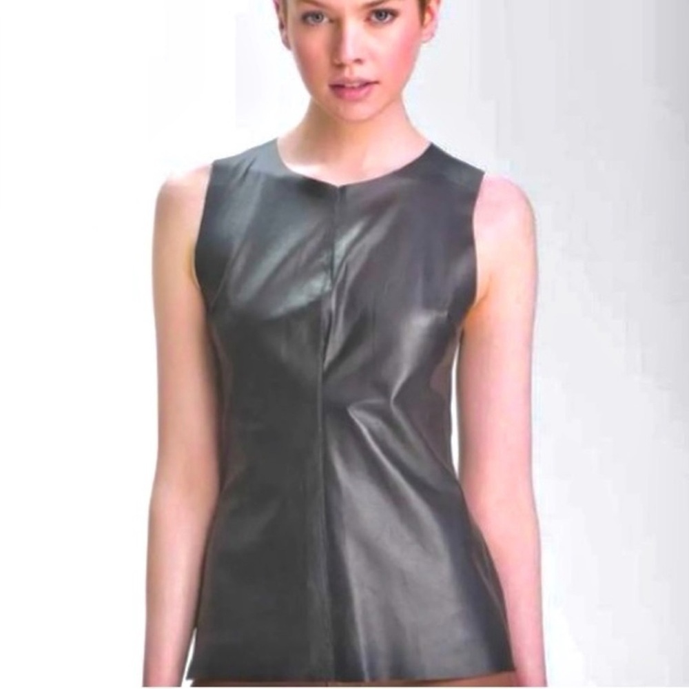 PJK Patterson J.Kincaid Vena Shell Black Grey 100% Lamb Leather Top Grunge Sz S